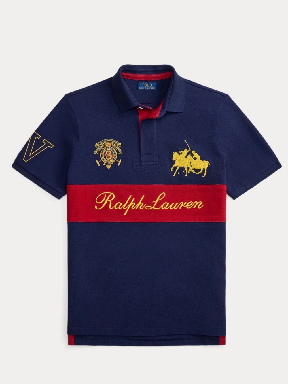 Ralph Lauren Navy Polo with Red Chest Band and Yellow Embroidery